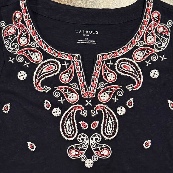 Talbots Top Boho Embellished Paisley Romantic Western Statement Folk Blue Red PS - Picture 3 of 6